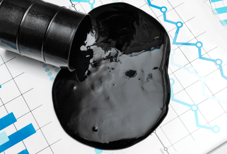 Ilustração de petróleo derramado e gráficos