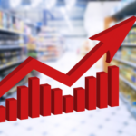 Gráfico de alta com fundo desfocado de supermerado