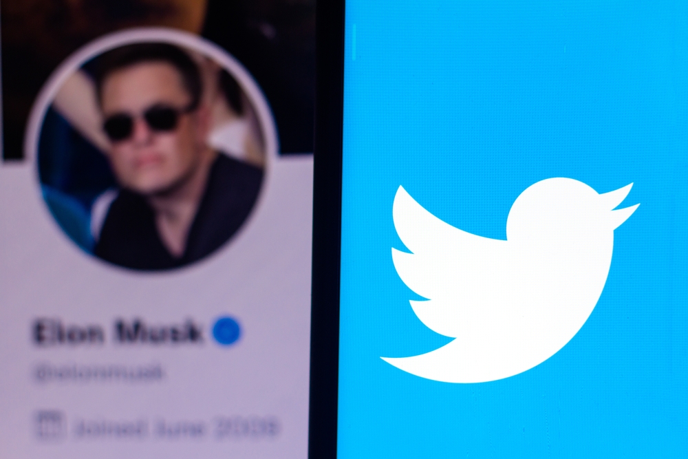 Perfil de Elon Musk no Twitter à direita e logo da conmpanhia à esquerda