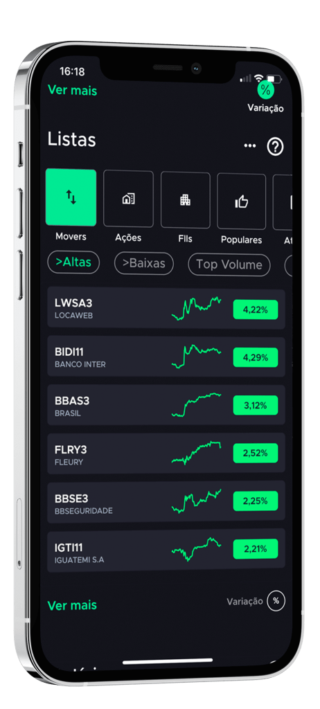 Mockup de App do TradeMap - Demonstrativo de alta de ações