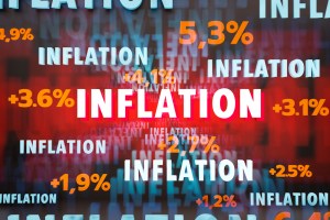Imagem com percentuais e palavra inflation repetida