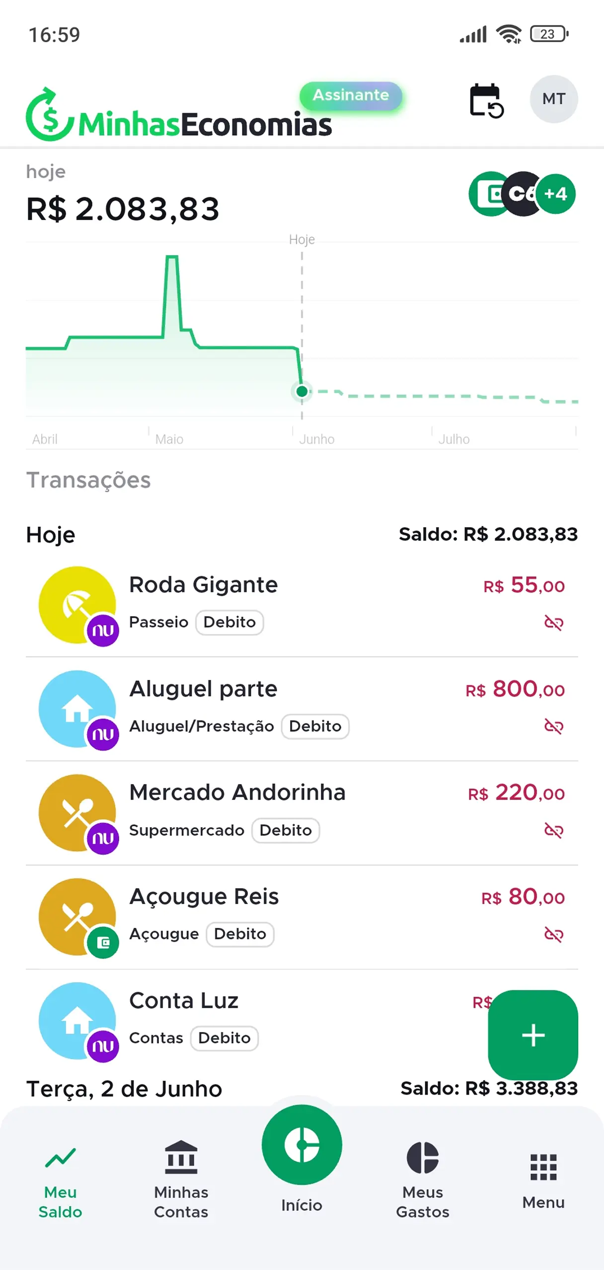 Tela do Minhas Economias