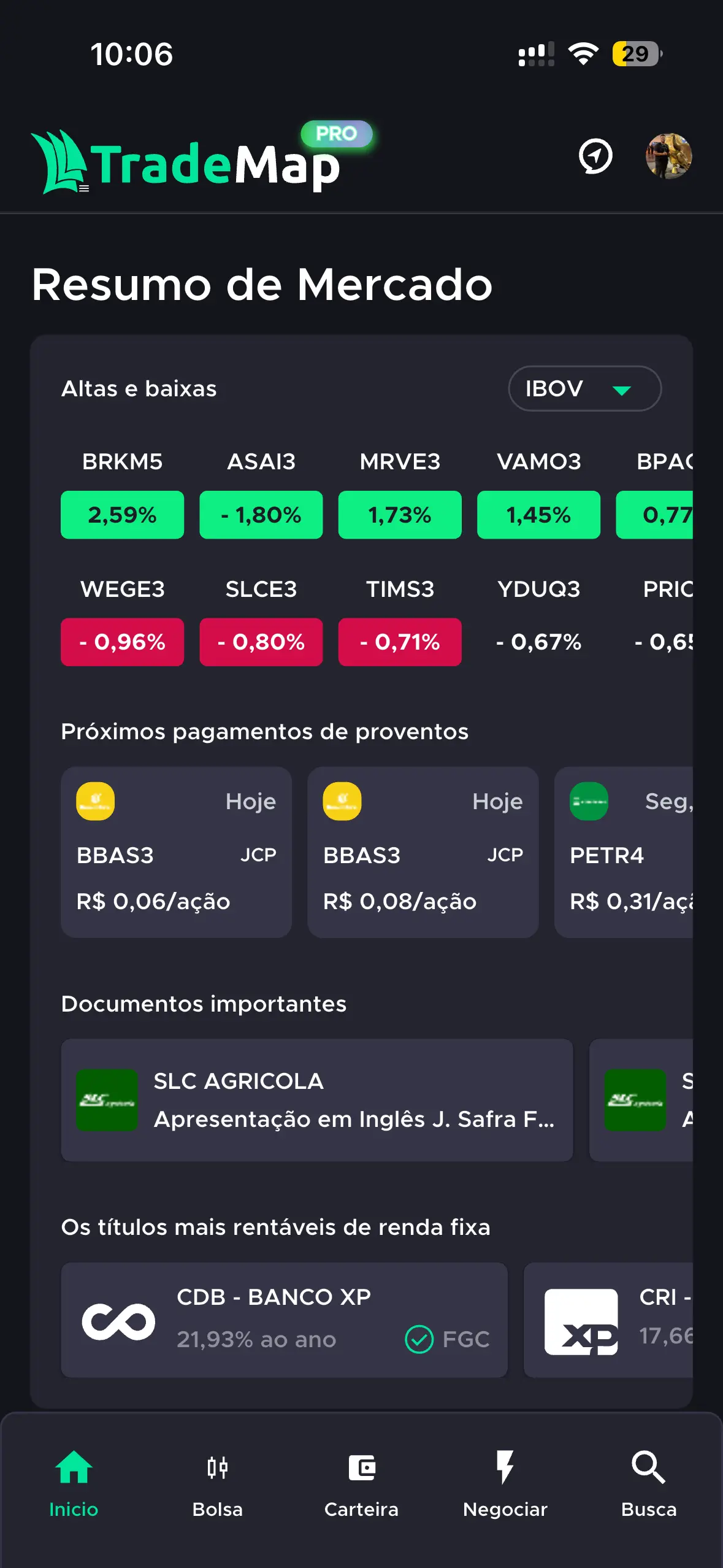 Tela do TradeMap