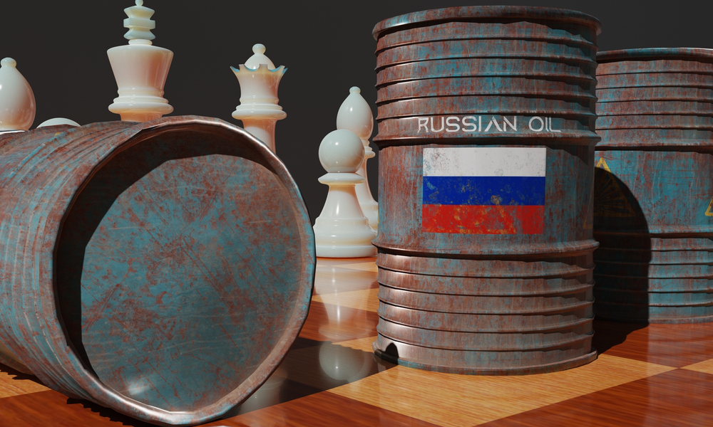 Barril de petróleo russo em tabuleiro de xadrez